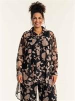 Studio - Aino Mesh Skjorte, Sort med Brune Blomster 